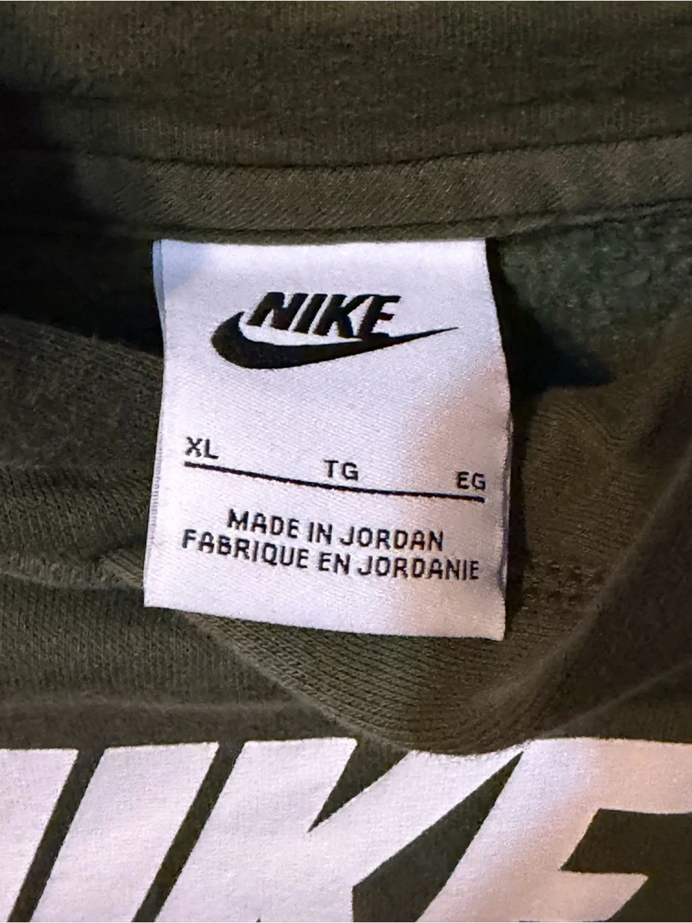 Nike Boys Olive Green Hoodie with Orange Swoosh